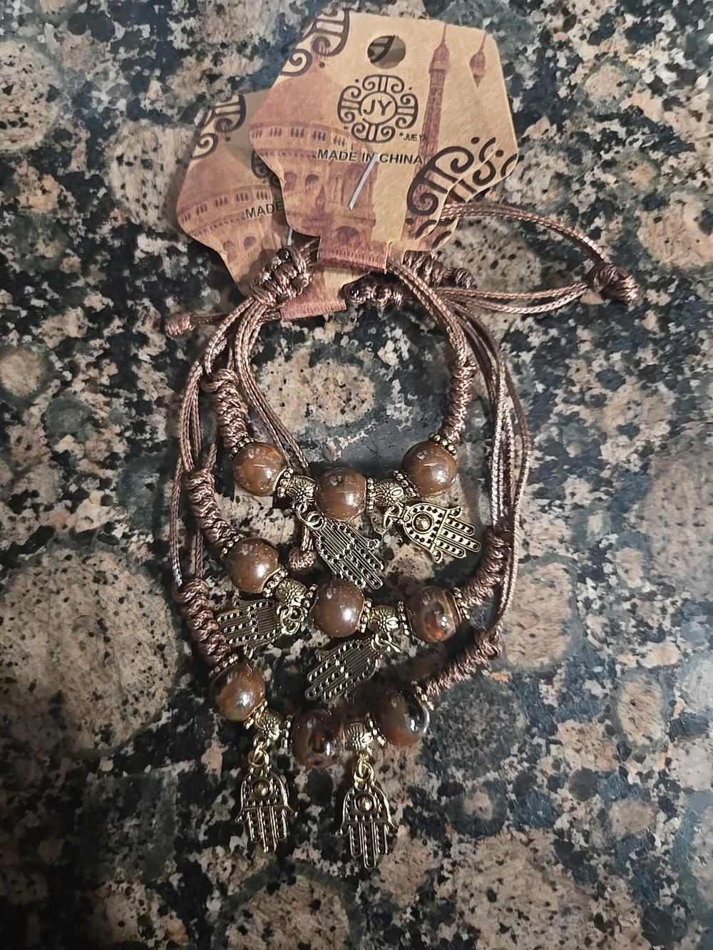 Three Handmade Brown Beaded Hamsa - Picture 2 of 2